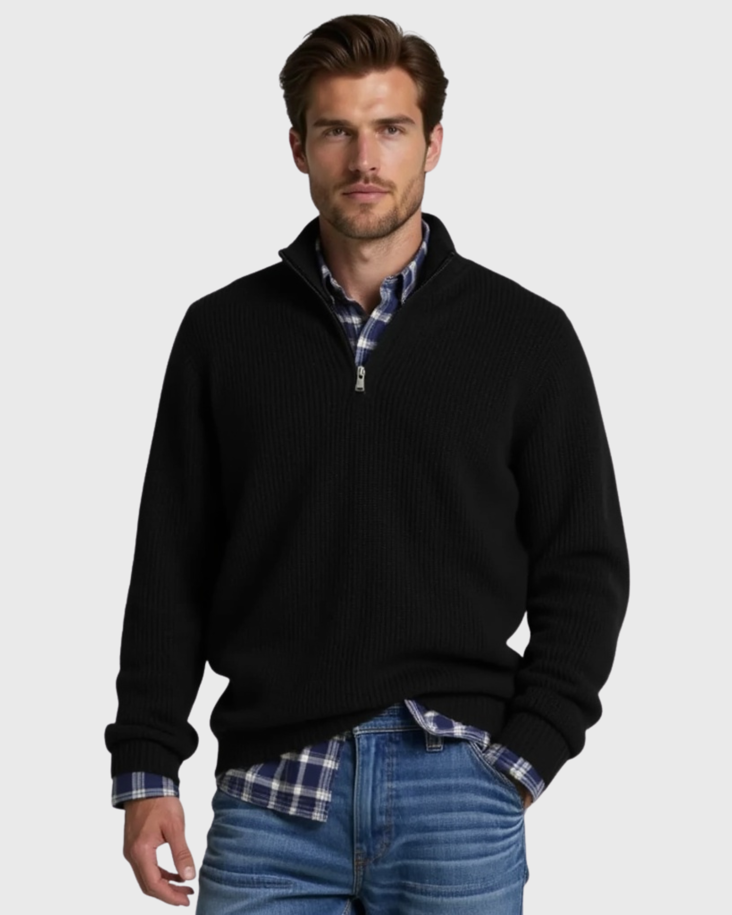 Old Aura | Men’s Casual Fit Sweater with Zippered Collar