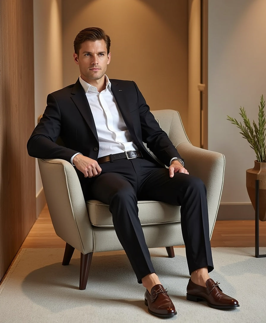 Old Aura | Men’s High Stretch Smart Casual Pants with Ankle-Length Cut