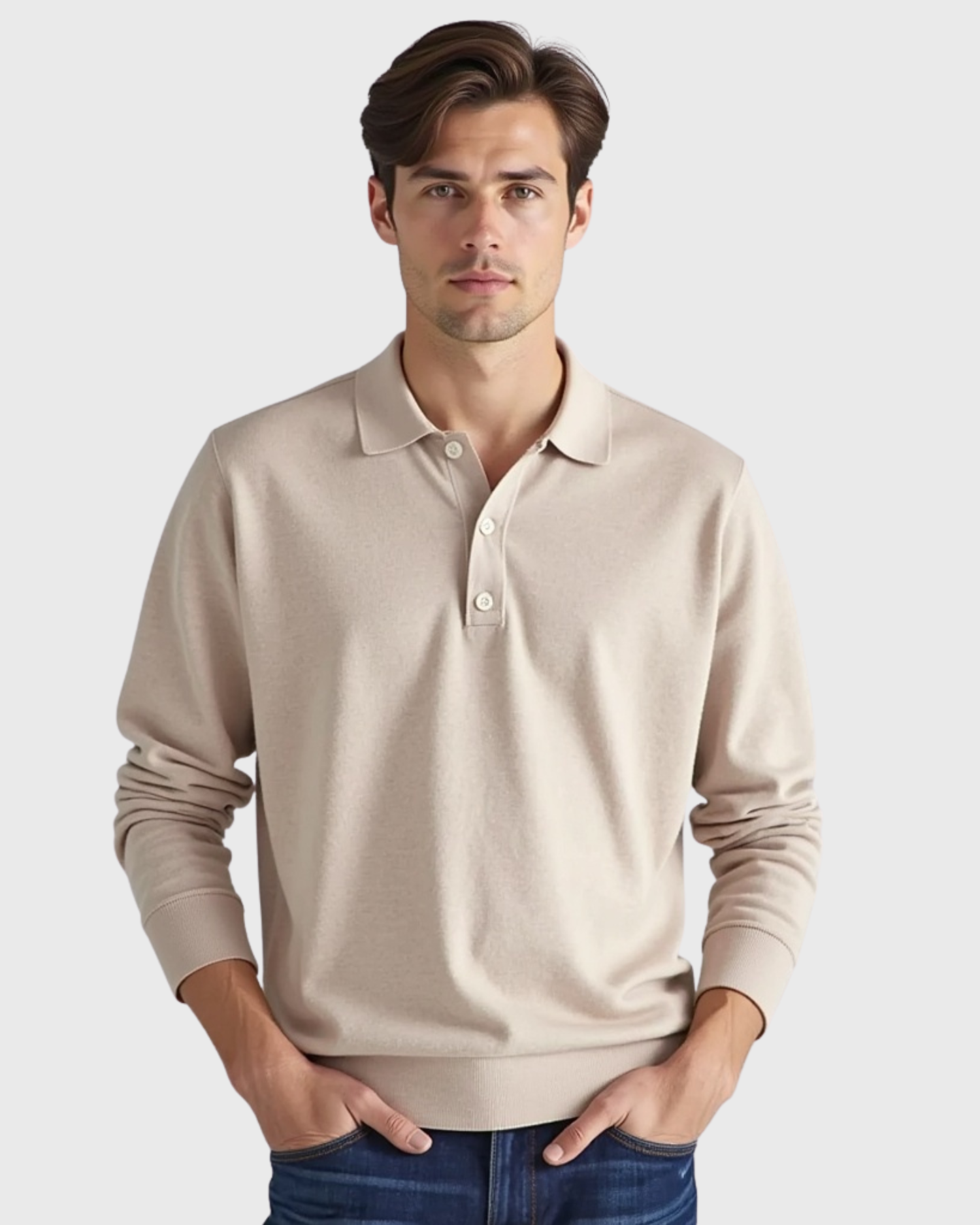 Old Aura | Men’s Long-Sleeve Polo Shirt with Button-Front Collar