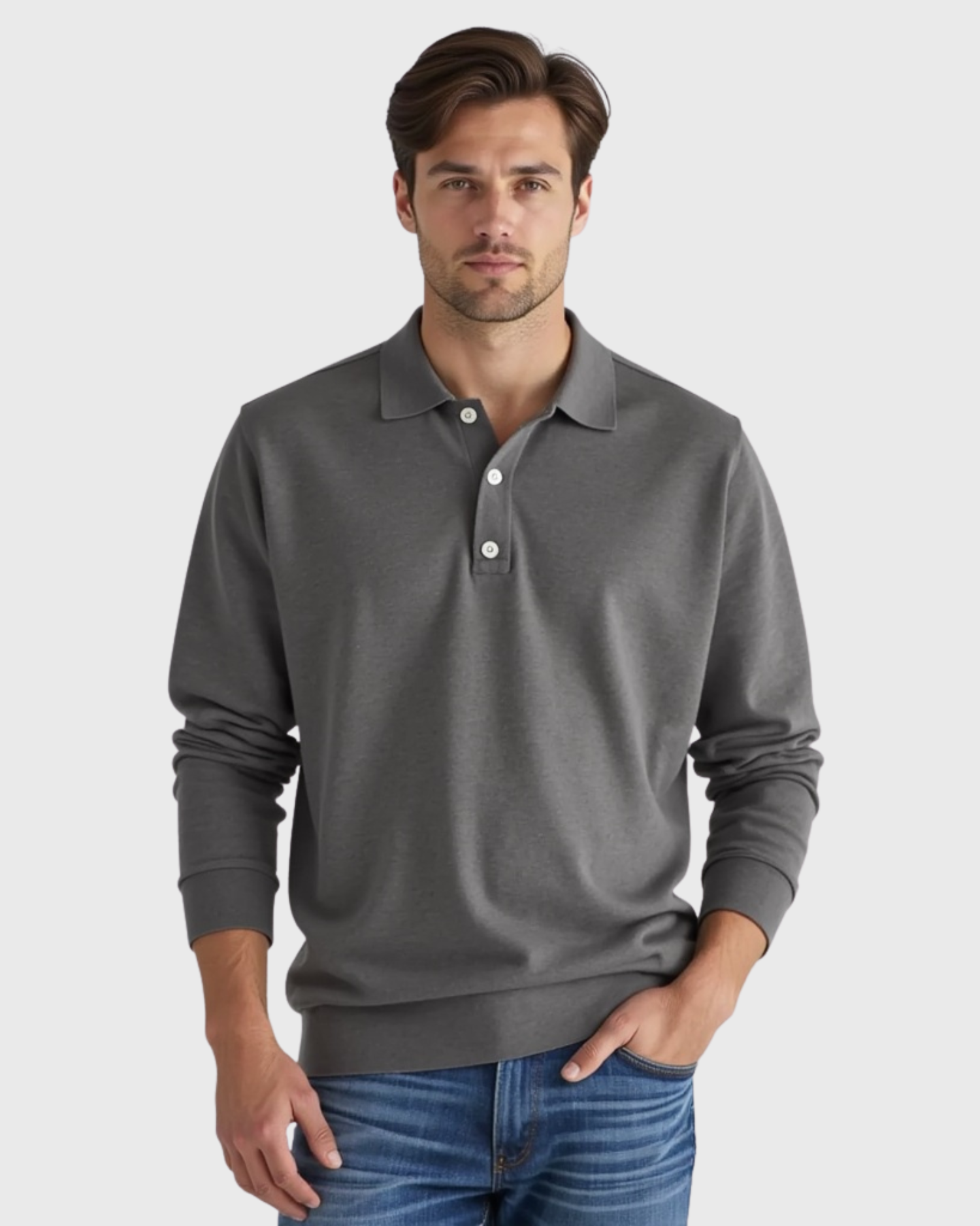 Old Aura | Men’s Long-Sleeve Polo Shirt with Button-Front Collar