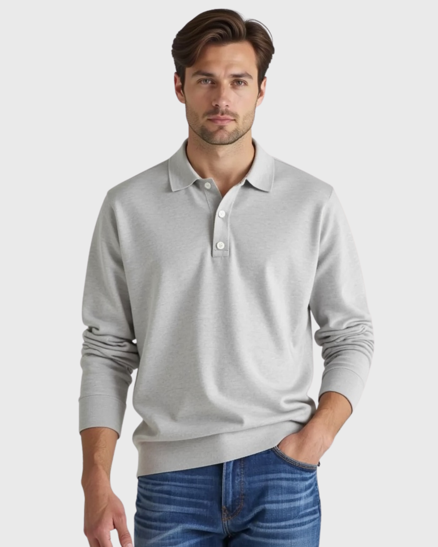 Old Aura | Men’s Long-Sleeve Polo Shirt with Button-Front Collar