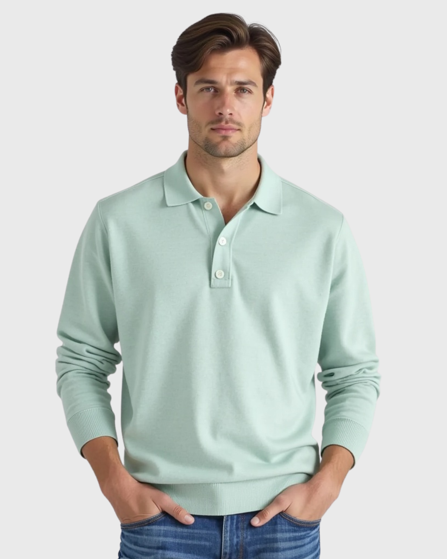 Old Aura | Men’s Long-Sleeve Polo Shirt with Button-Front Collar