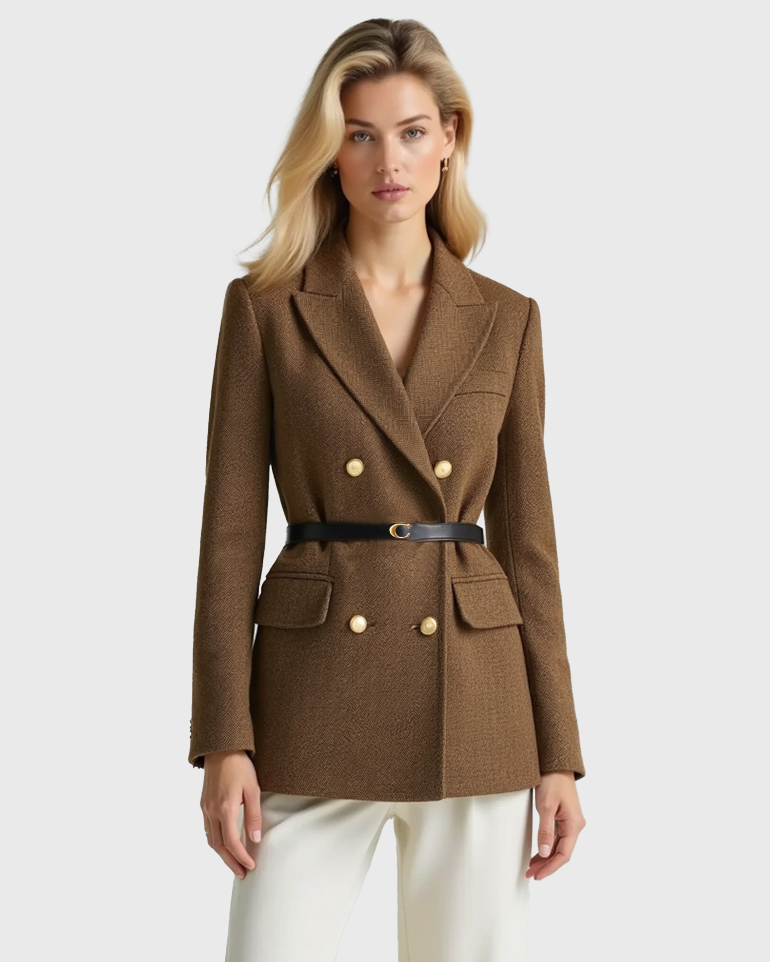 Old Aura | Women’s Double-Breasted Tweed Coat with Notched Lapel