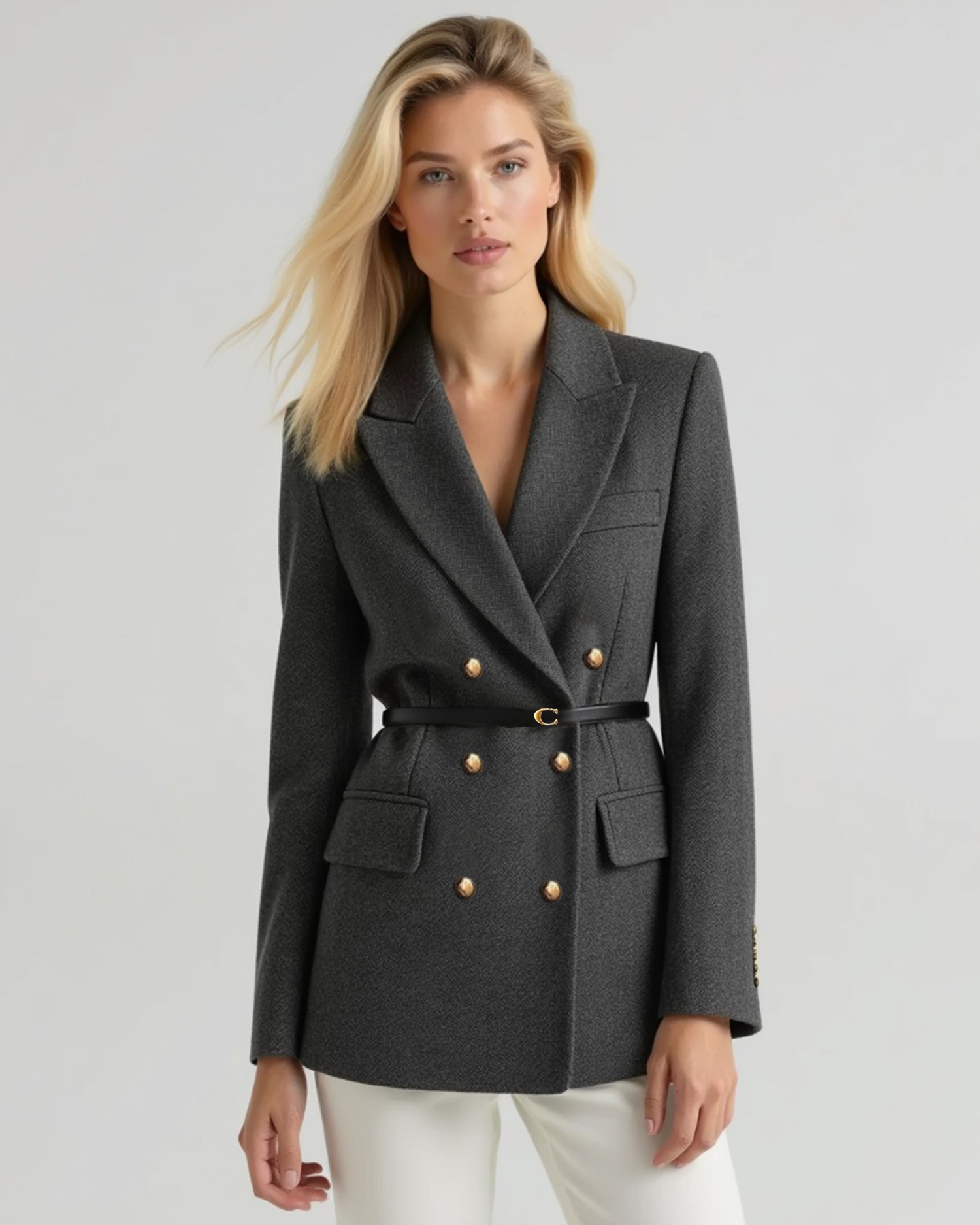 Old Aura | Women’s Double-Breasted Tweed Coat with Notched Lapel