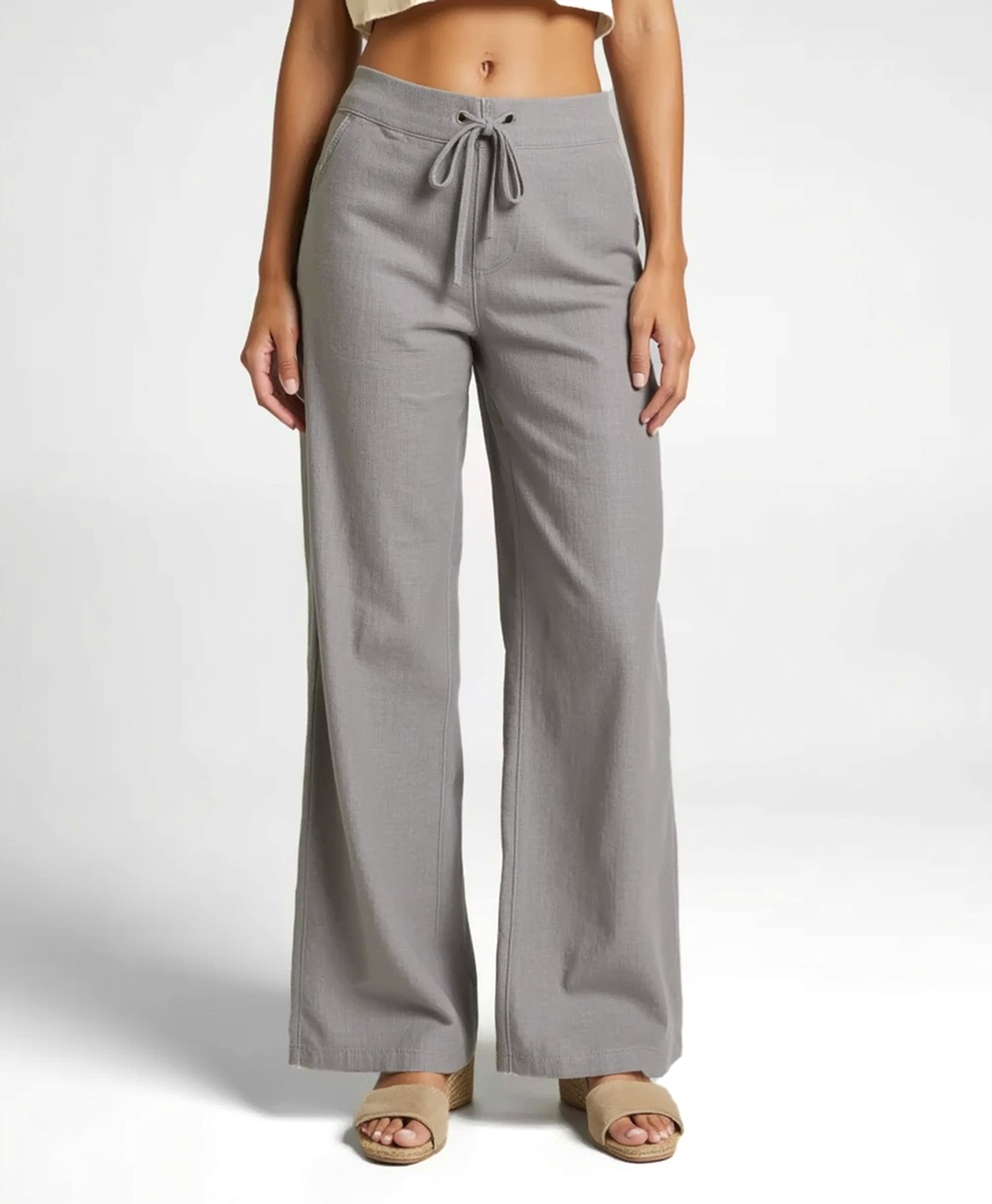 Old Aura | Women’s Linen Blend Loose Trousers with Elastic Waistband