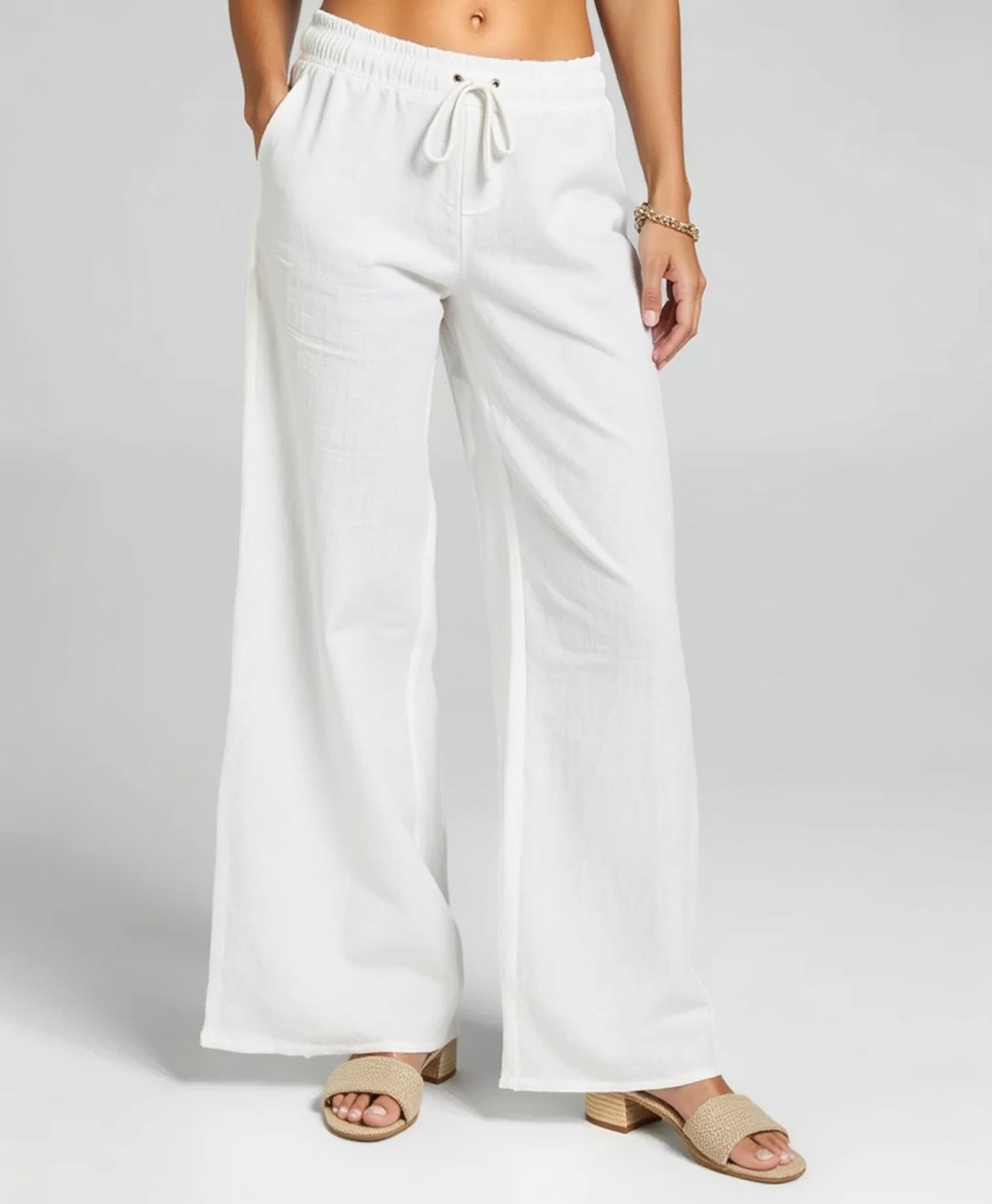 Old Aura | Women’s Linen Blend Loose Trousers with Elastic Waistband