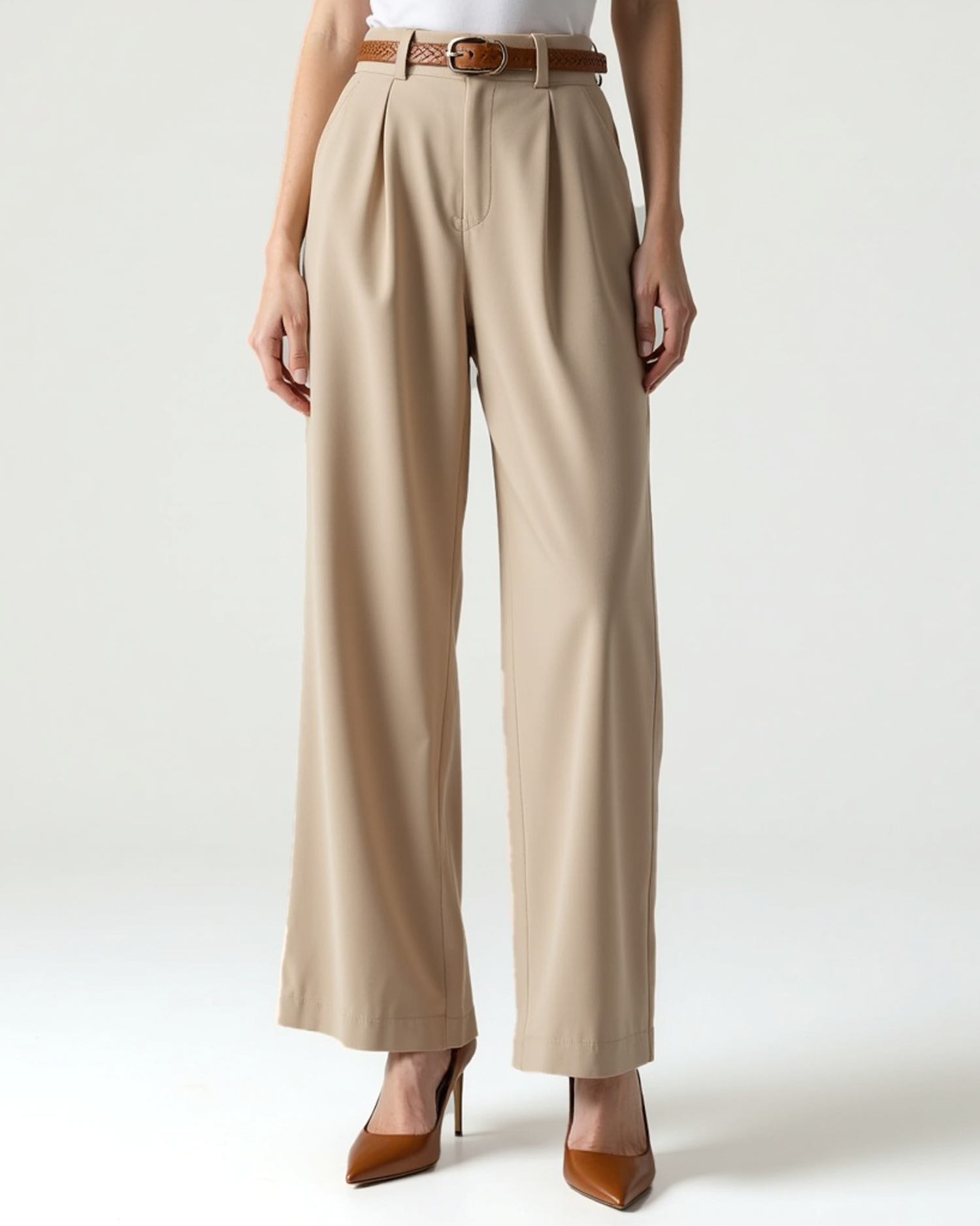 Old Aura | Women’s Straight-Cut Capri Pants with Light Sand Color
