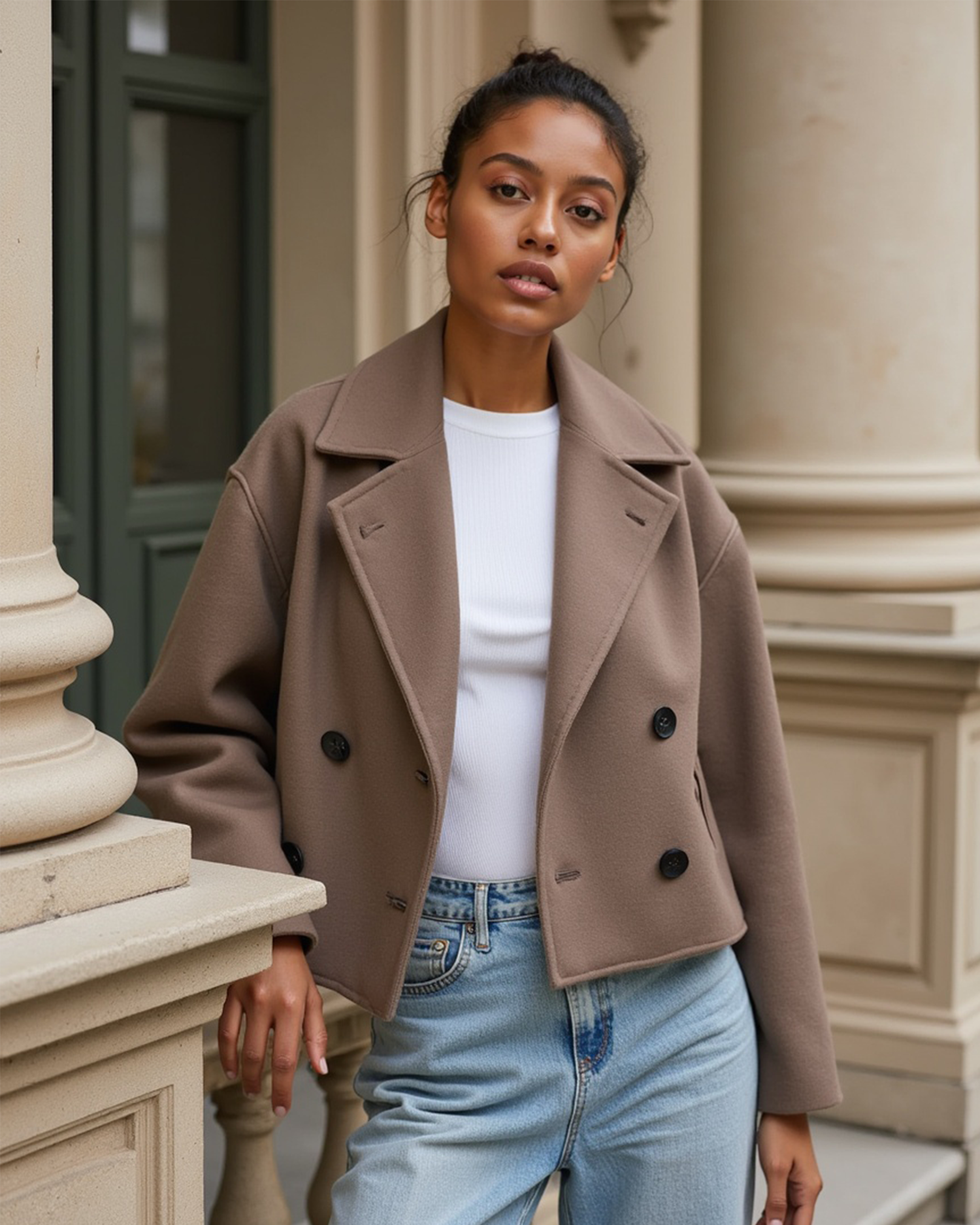 Old Aura | Women’s Structured Short Jacket with Double Button Front