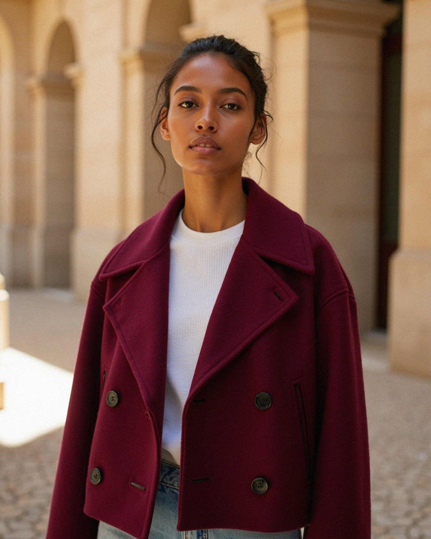 Old Aura | Women’s Structured Short Jacket with Double Button Front