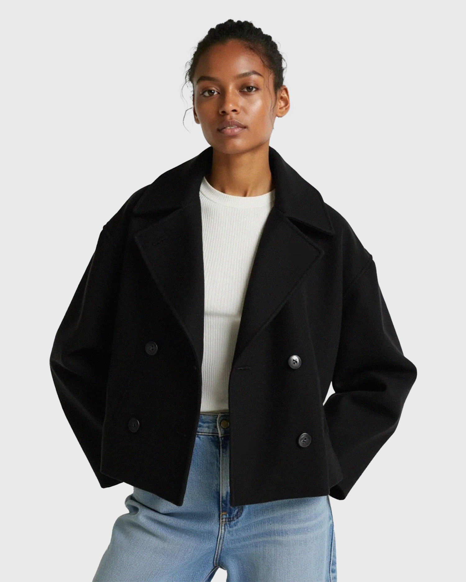 Old Aura | Women’s Structured Short Jacket with Double Button Front