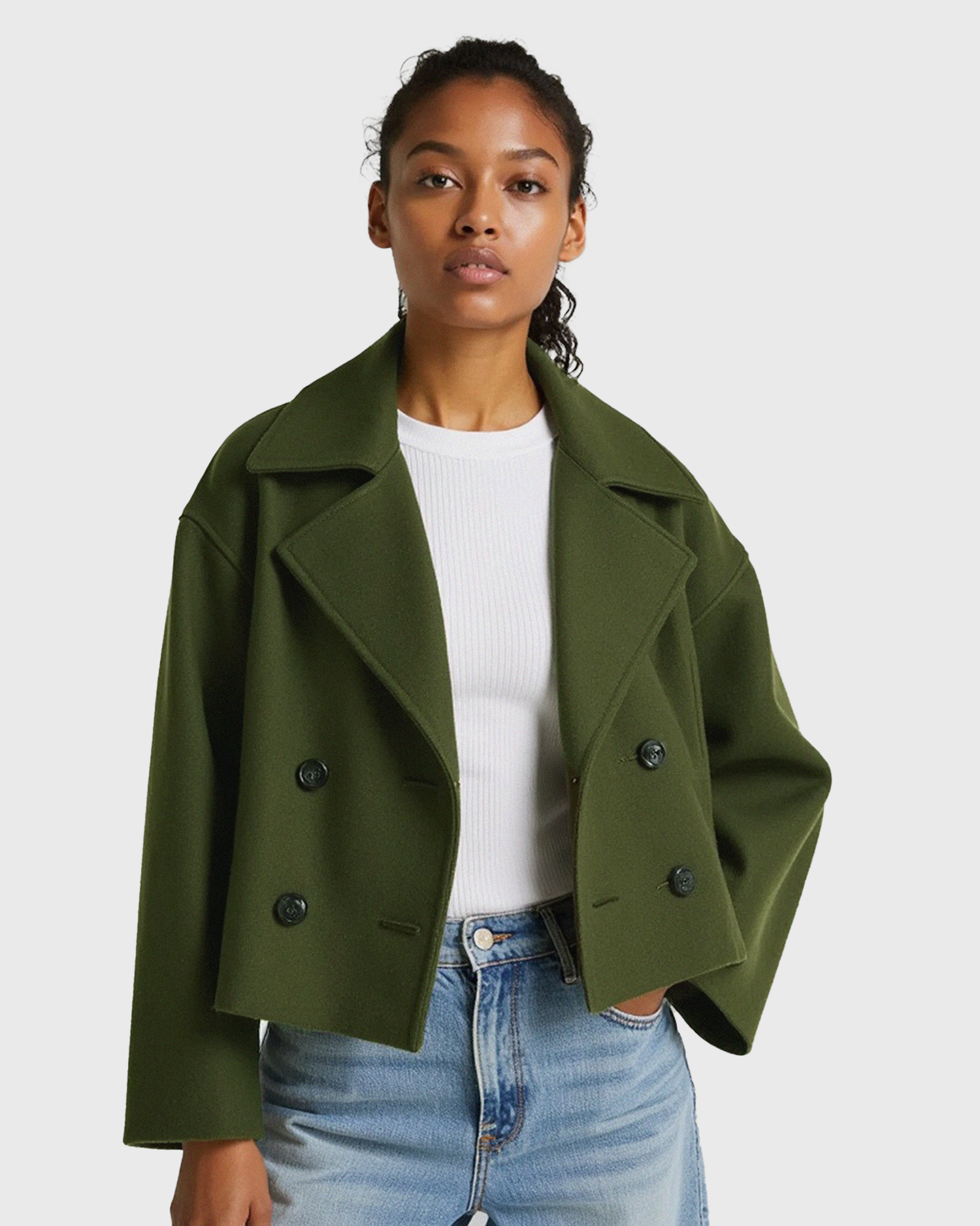 Old Aura | Women’s Structured Short Jacket with Double Button Front