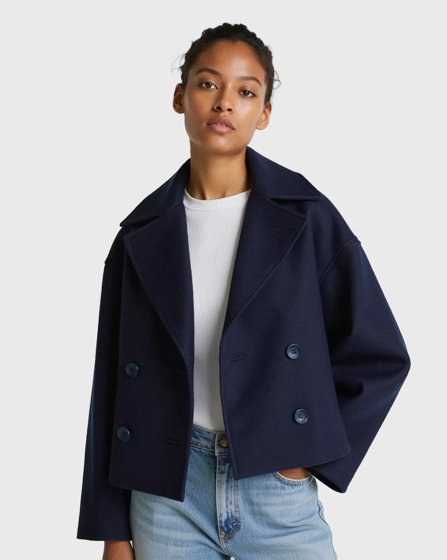 Old Aura | Women’s Structured Short Jacket with Double Button Front