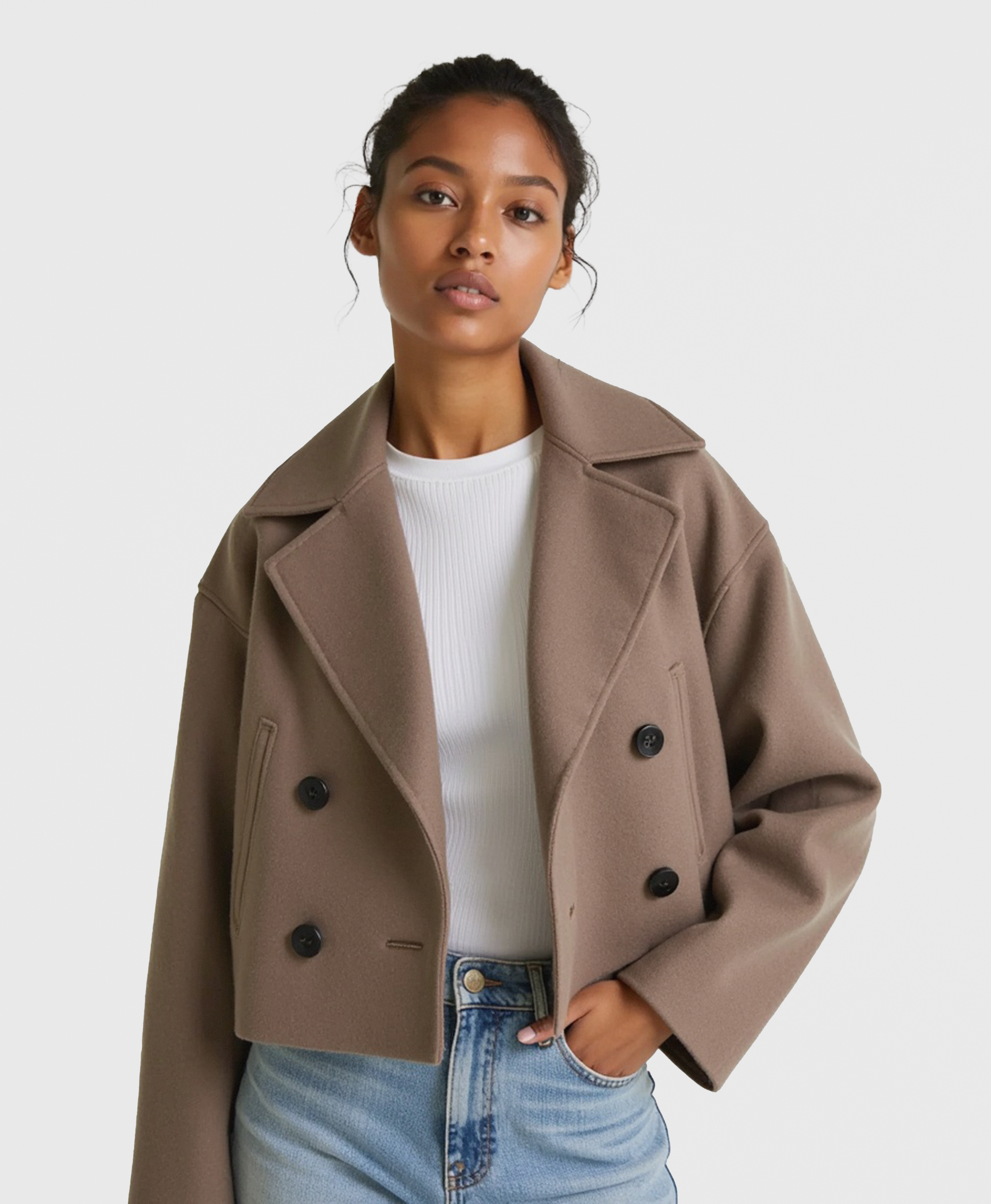 Old Aura | Women’s Structured Short Jacket with Double Button Front