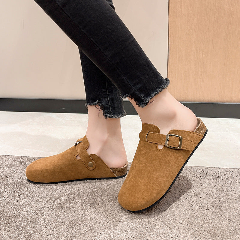 Old Aura | Women’s Suede Cork Slippers with Adjustable Straps